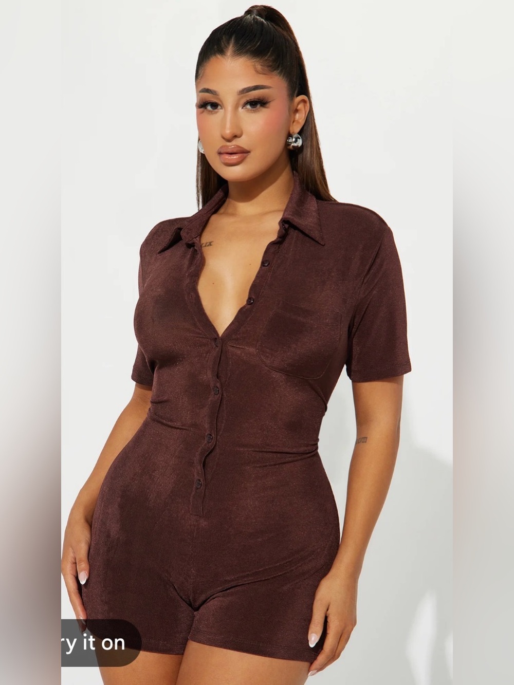 Fashion Nova Men's Dark Brown Short-Sleeve Button-Up Shirt
